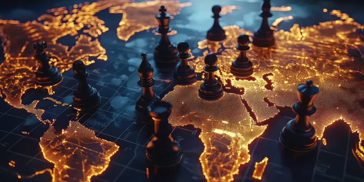 chess pieces on world map