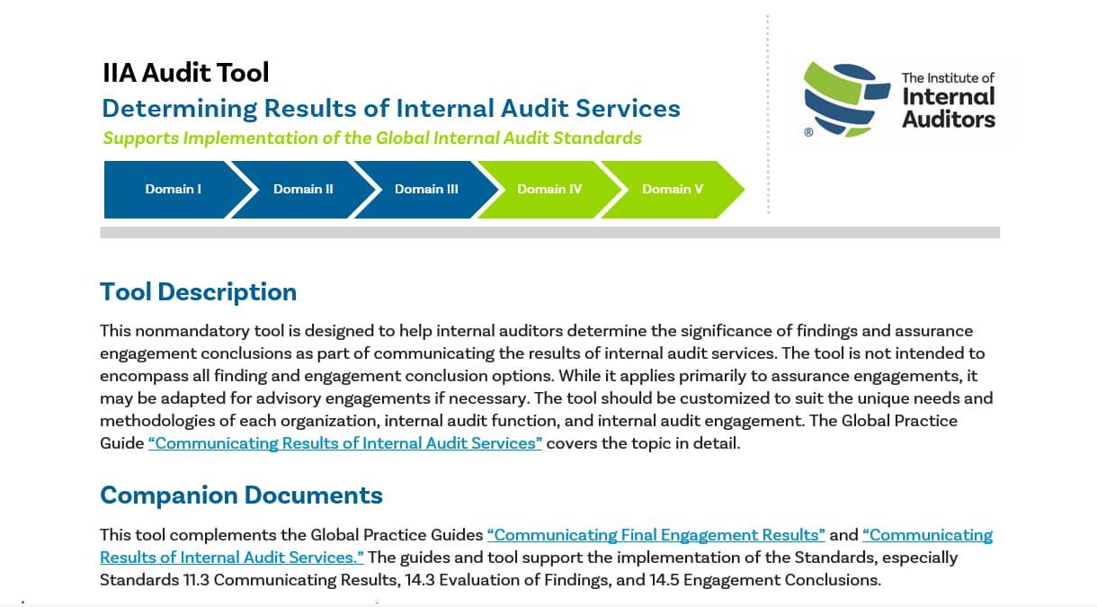 IIA Audit Tool: Determining Results of Internal Audit Services
