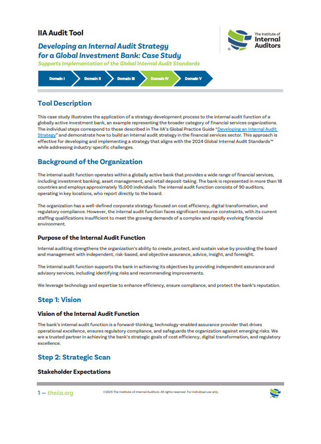 Developing an Internal Audit Strategy for a Global Investment Bank: Case Study