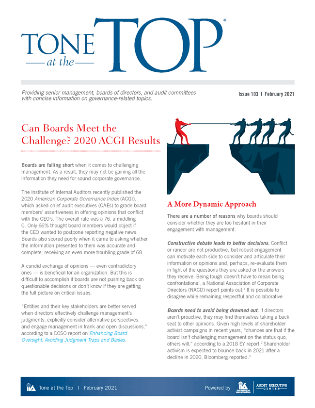 Tone at the Top: Can Boards Meet the Challenge? 2020 ACGI Results