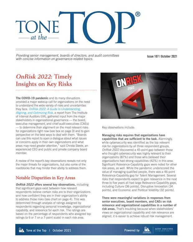 Tone at the Top: OnRisk 2022: Timely Insights on Key Risks