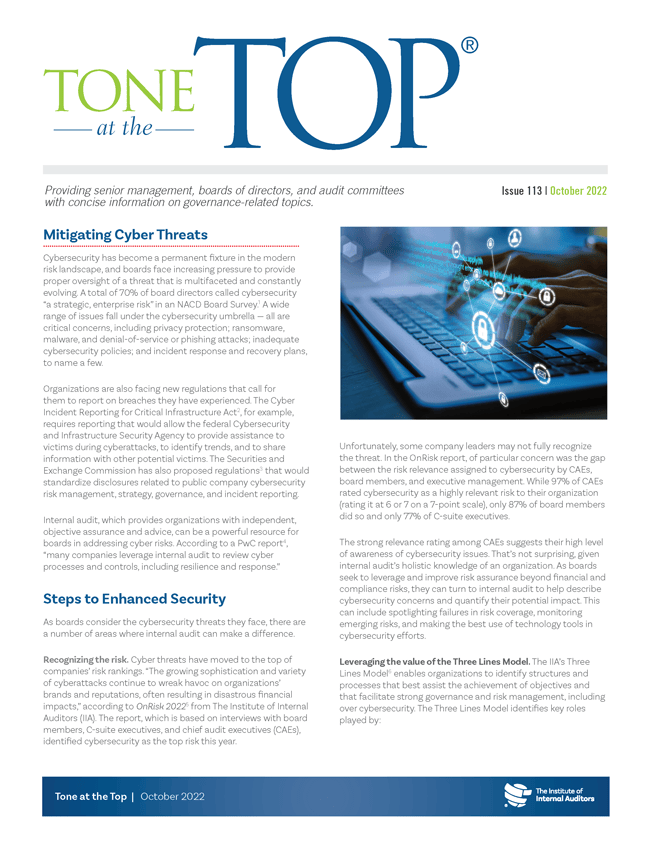 Tone at the Top: Mitigating Cyber Threats