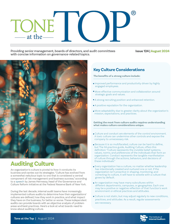 Tone at the Top: Auditing Culture